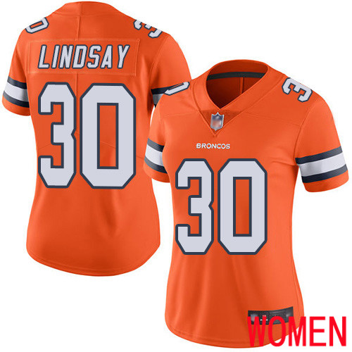 Women Denver Broncos #30 Phillip Lindsay Limited Orange Rush Vapor Untouchable Football NFL Jersey